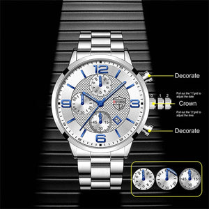 Planet Gates Black Blue reloj hombre Luxury Business Men Watchs Stainless Steel Quartz WristWatch Male Leather Calendar Luminous Clock relogio masculino