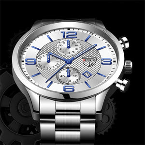 Planet Gates Black Blue reloj hombre Luxury Business Men Watchs Stainless Steel Quartz WristWatch Male Leather Calendar Luminous Clock relogio masculino