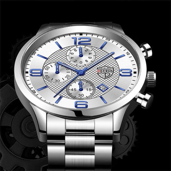 Planet Gates Black Blue reloj hombre Luxury Business Men Watchs Stainless Steel Quartz WristWatch Male Leather Calendar Luminous Clock relogio masculino