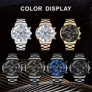 Planet Gates Black Blue reloj hombre Luxury Business Men Watchs Stainless Steel Quartz WristWatch Male Leather Calendar Luminous Clock relogio masculino
