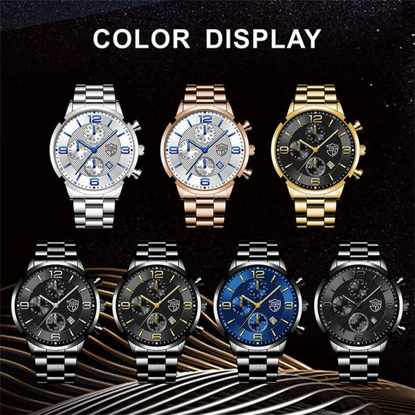 Planet Gates Black Blue reloj hombre Luxury Business Men Watchs Stainless Steel Quartz WristWatch Male Leather Calendar Luminous Clock relogio masculino