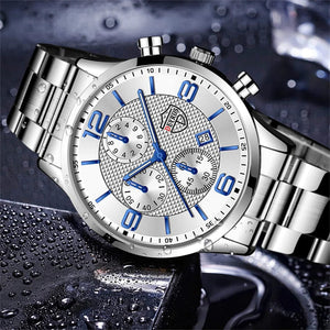 Planet Gates Black Blue reloj hombre Luxury Business Men Watchs Stainless Steel Quartz WristWatch Male Leather Calendar Luminous Clock relogio masculino