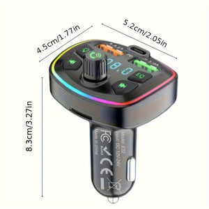 Planet Gates Black BT Handsfree Car Mp3 Player PD USB Type C Car Charger Car FM Transmitter Wireless Hands Free Mp3 True 3.1A Dual USB Ports PD Charging