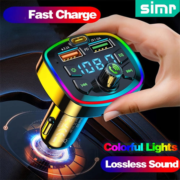 Planet Gates Black BT Handsfree Car Mp3 Player PD USB Type C Car Charger Car FM Transmitter Wireless Hands Free Mp3 True 3.1A Dual USB Ports PD Charging