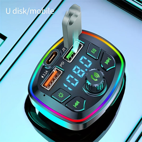 Planet Gates Black BT Handsfree Car Mp3 Player PD USB Type C Car Charger Car FM Transmitter Wireless Hands Free Mp3 True 3.1A Dual USB Ports PD Charging