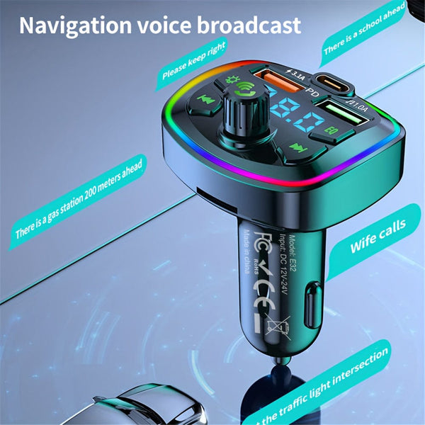 Planet Gates Black BT Handsfree Car Mp3 Player PD USB Type C Car Charger Car FM Transmitter Wireless Hands Free Mp3 True 3.1A Dual USB Ports PD Charging