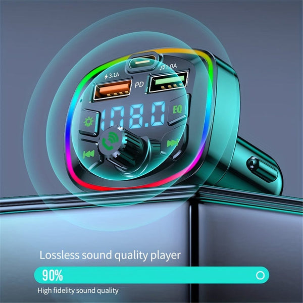 Planet Gates Black BT Handsfree Car Mp3 Player PD USB Type C Car Charger Car FM Transmitter Wireless Hands Free Mp3 True 3.1A Dual USB Ports PD Charging