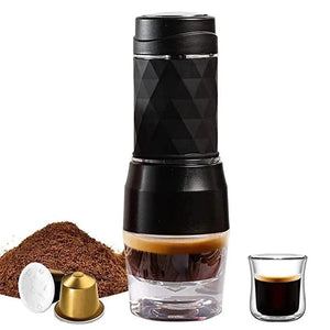 Planet Gates Black Cafelffe 3 In1 Portable Coffee Machine Hot/Cold Water Manual Espresso Maker For Capsule & Ground Hand Press Brewer hiking Travel