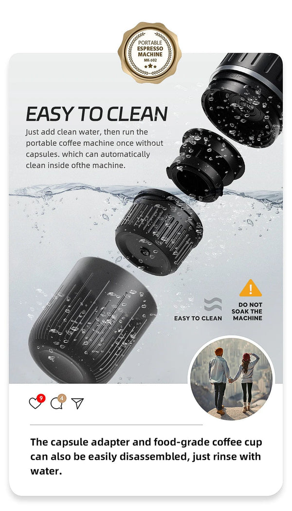 Planet Gates Black Cafelffe Outdoor Combination Wireless Electric portable espresso machine,Coffee Gift Giving Camping hiking Travel bag cafetera