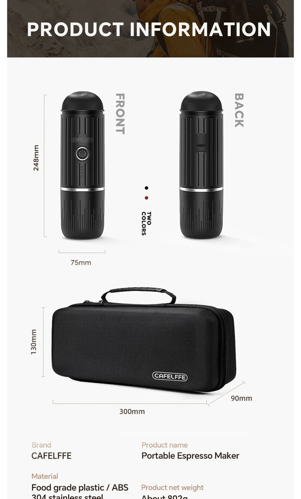Planet Gates Black Cafelffe Outdoor Combination Wireless Electric portable espresso machine,Coffee Gift Giving Camping hiking Travel bag cafetera