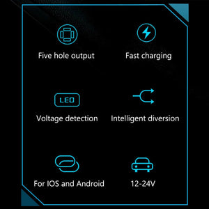 Planet Gates black Car Charger 5 Ports USB Super Fast Charging Intelligent Charging Voltage Detection Digital Display Car Adapter Phone Charger