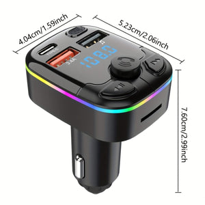 Planet Gates Black Car FM Transmitter Modulator Support TF Card U Disk Car MP3 Player Dual USB Type C Car Charger Phone Charger Handsfree Car Kit