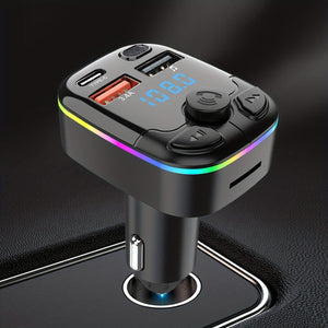 Planet Gates Black Car FM Transmitter Modulator Support TF Card U Disk Car MP3 Player Dual USB Type C Car Charger Phone Charger Handsfree Car Kit
