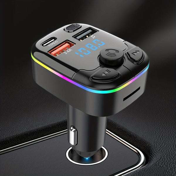 Planet Gates Black Car FM Transmitter Modulator Support TF Card U Disk Car MP3 Player Dual USB Type C Car Charger Phone Charger Handsfree Car Kit