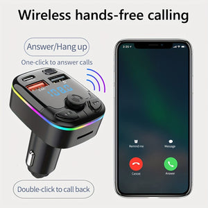 Planet Gates Black Car FM Transmitter Modulator Support TF Card U Disk Car MP3 Player Dual USB Type C Car Charger Phone Charger Handsfree Car Kit