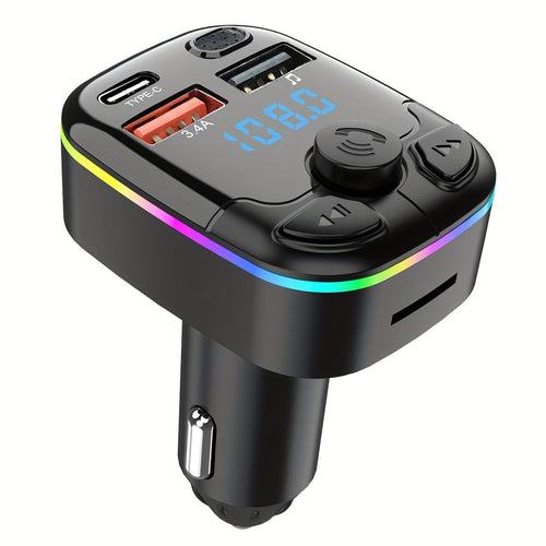Planet Gates Black Car FM Transmitter Modulator Support TF Card U Disk Car MP3 Player Dual USB Type C Car Charger Phone Charger Handsfree Car Kit