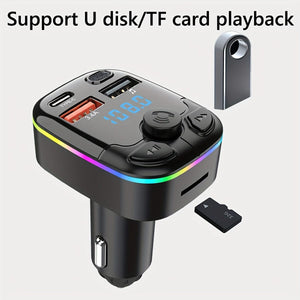 Planet Gates Black Car FM Transmitter Modulator Support TF Card U Disk Car MP3 Player Dual USB Type C Car Charger Phone Charger Handsfree Car Kit