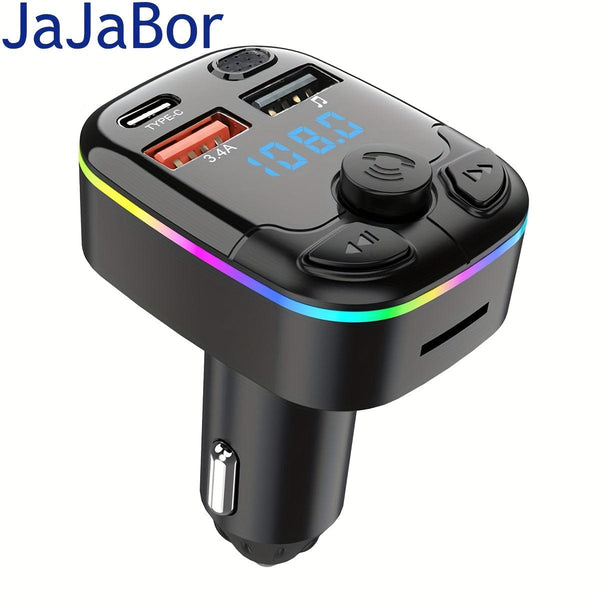 Planet Gates Black Car FM Transmitter Modulator Support TF Card U Disk Car MP3 Player Dual USB Type C Car Charger Phone Charger Handsfree Car Kit