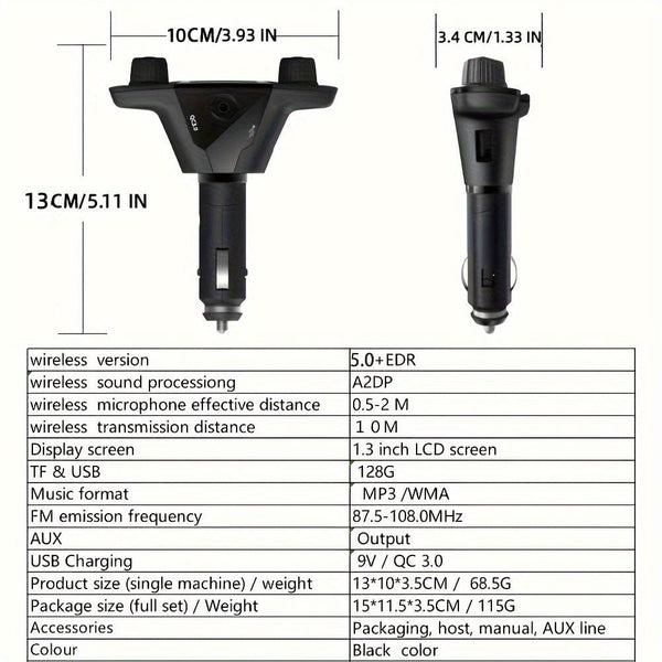 Planet Gates Black Car FM Transmitter MP3 Player Adapter Charger Handsfree
