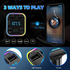 Planet Gates Black Car mp3 player Wireless FM Transmitter Type C USB C Fast Charging Dual USB car Charger Handsfree Car Kit MP3 Player FM Modulator