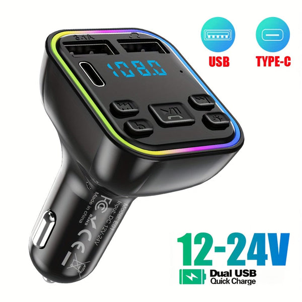 Planet Gates Black Car mp3 player Wireless FM Transmitter Type C USB C Fast Charging Dual USB car Charger Handsfree Car Kit MP3 Player FM Modulator