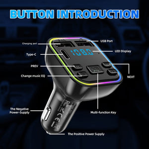 Planet Gates Black Car mp3 player Wireless FM Transmitter Type C USB C Fast Charging Dual USB car Charger Handsfree Car Kit MP3 Player FM Modulator