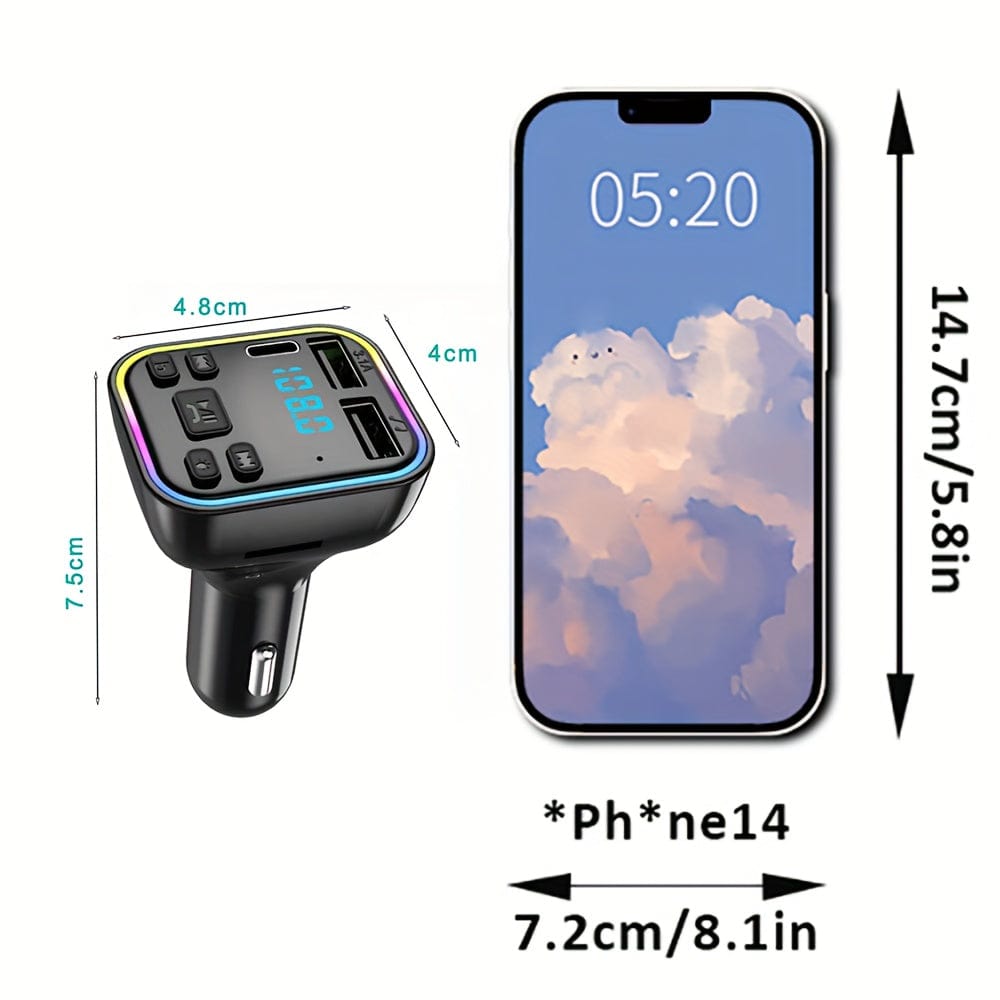 Planet Gates Black Car mp3 player Wireless FM Transmitter Type C USB C Fast Charging Dual USB car Charger Handsfree Car Kit MP3 Player FM Modulator