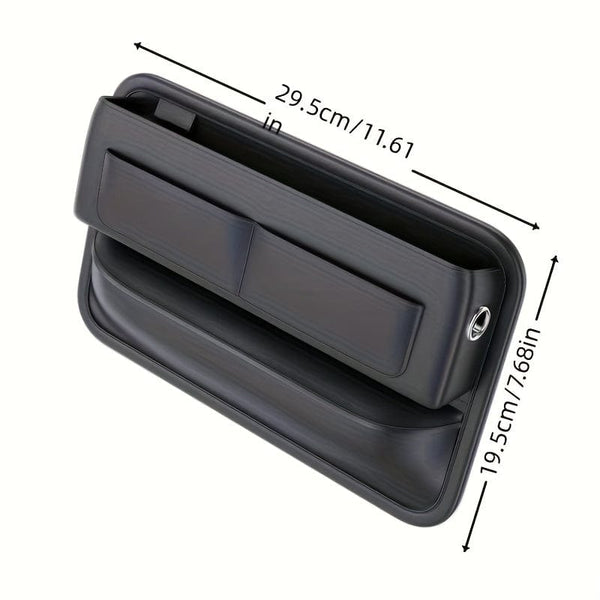 Planet Gates Black Car PU Leather Storage Box, Multi-card Main Passenger Storage Bag, Front Seat Automotive Adjustable Gap Padding, For Mobile Phones, Cards, Keys, Wallets