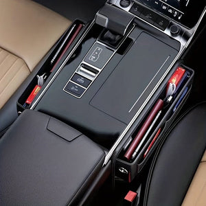 Planet Gates Black Car PU Leather Storage Box, Multi-card Main Passenger Storage Bag, Front Seat Automotive Adjustable Gap Padding, For Mobile Phones, Cards, Keys, Wallets