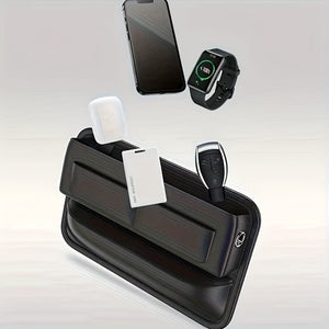 Planet Gates Black Car PU Leather Storage Box, Multi-card Main Passenger Storage Bag, Front Seat Automotive Adjustable Gap Padding, For Mobile Phones, Cards, Keys, Wallets