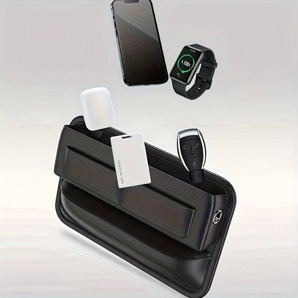 Planet Gates Black Car PU Leather Storage Box, Multi-card Main Passenger Storage Bag, Front Seat Automotive Adjustable Gap Padding, For Mobile Phones, Cards, Keys, Wallets