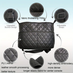 Planet Gates Black Car Purse Handbag Holder Between Seats, Leather Car Seat Back Organizer With 3 Pockets, Large Capacity Storage Bag