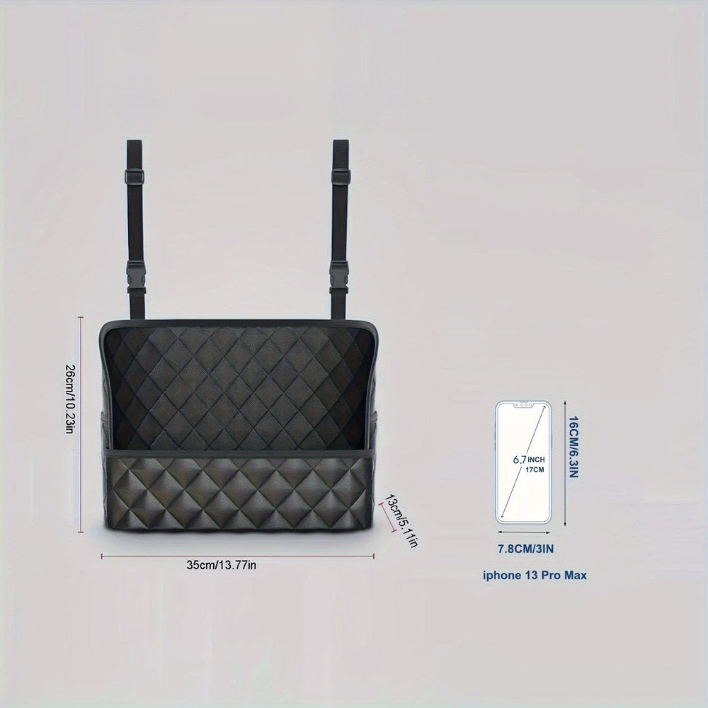 Planet Gates Black Car Purse Handbag Holder Between Seats, Leather Car Seat Back Organizer With 3 Pockets, Large Capacity Storage Bag