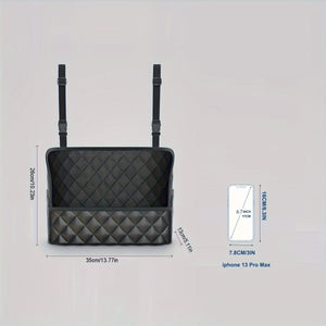 Planet Gates Black Car Purse Handbag Holder Between Seats, Leather Car Seat Back Organizer With 3 Pockets, Large Capacity Storage Bag