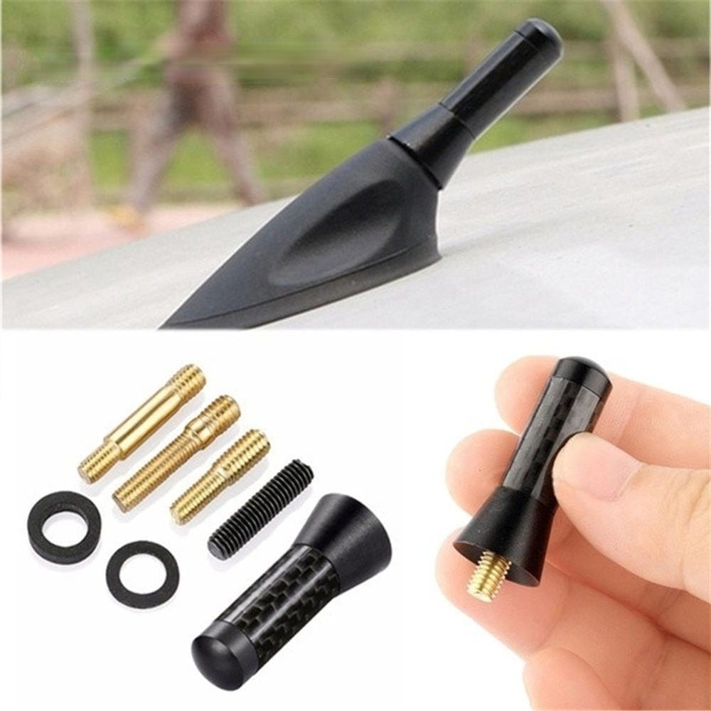 Planet Gates Black Car Roof Antenna 1.4in/3.5cm Carbon Fiber Screw Metal Short Stubby Mast Car Radio Aerial Antenna Accessories Part