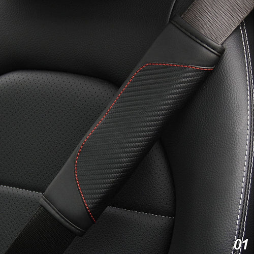 Planet Gates Black Car Seat Belt Cover Carbon Fiber Faux Leather Seat Belt Pad Holder Universal Auto Seat Belt Covers Shoulder Protection Car Interior Accessories