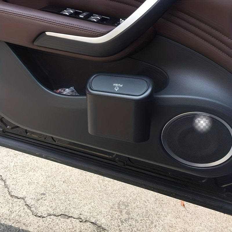 Planet Gates Black Car Trash Bin Hanging Vehicle Garbage Dust Case Storage Box Abs Square Pressing Type Trash Can Auto Interior Car Accessories