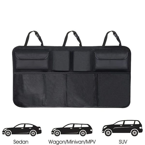 Planet Gates Black Car Trunk Organizer, Adjustable Backseat Storage Bag Net High Capacity Multi-use Oxford Automobile Seat Back Organizers Universal Gifts