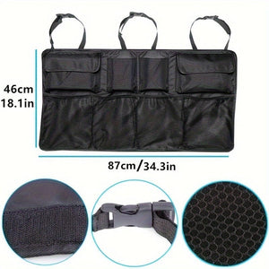 Planet Gates Black Car Trunk Organizer, Adjustable Backseat Storage Bag Net High Capacity Multi-use Oxford Automobile Seat Back Organizers Universal Gifts