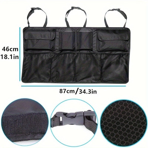 Planet Gates Black Car Trunk Organizer, Adjustable Backseat Storage Bag Net High Capacity Multi-use Oxford Automobile Seat Back Organizers Universal Gifts