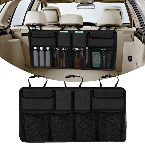 Planet Gates Black Car Trunk Organizer, Adjustable Backseat Storage Bag Net High Capacity Multi-use Oxford Automobile Seat Back Organizers Universal Gifts