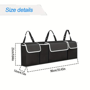 Planet Gates Black Car Trunk Organizer And Storage Bag, Rear Seat Hanging Organizer For SUV, Truck, MPV, Waterproof, Foldable Storage Bag With 4 Pockets