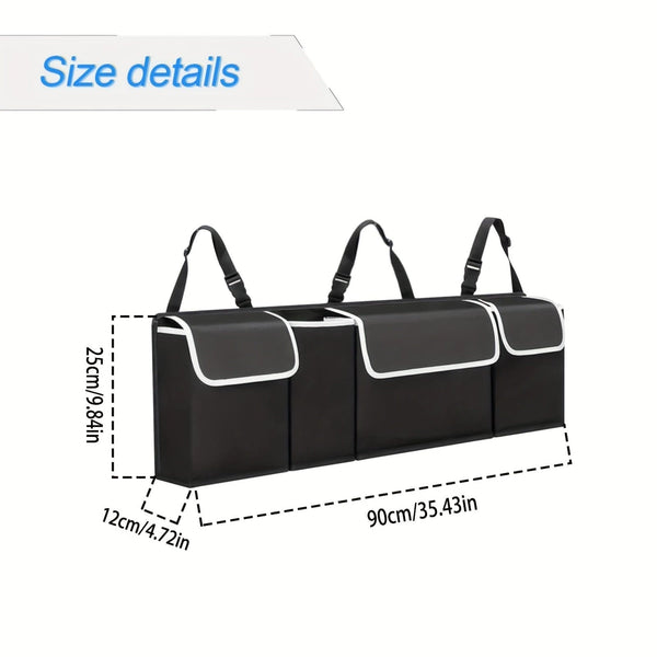 Planet Gates Black Car Trunk Organizer And Storage Bag, Rear Seat Hanging Organizer For SUV, Truck, MPV, Waterproof, Foldable Storage Bag With 4 Pockets