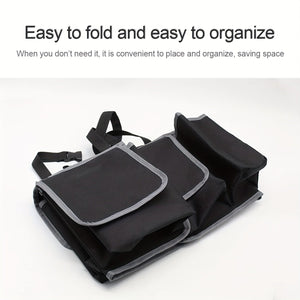 Planet Gates Black Car Trunk Organizer And Storage Bag, Rear Seat Hanging Organizer For SUV, Truck, MPV, Waterproof, Foldable Storage Bag With 4 Pockets