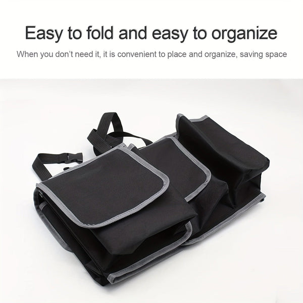 Planet Gates Black Car Trunk Organizer And Storage Bag, Rear Seat Hanging Organizer For SUV, Truck, MPV, Waterproof, Foldable Storage Bag With 4 Pockets