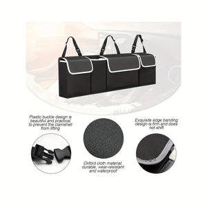Planet Gates Black Car Trunk Organizer And Storage Bag, Rear Seat Hanging Organizer For SUV, Truck, MPV, Waterproof, Foldable Storage Bag With 4 Pockets