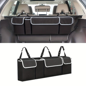 Planet Gates Black Car Trunk Organizer And Storage Bag, Rear Seat Hanging Organizer For SUV, Truck, MPV, Waterproof, Foldable Storage Bag With 4 Pockets