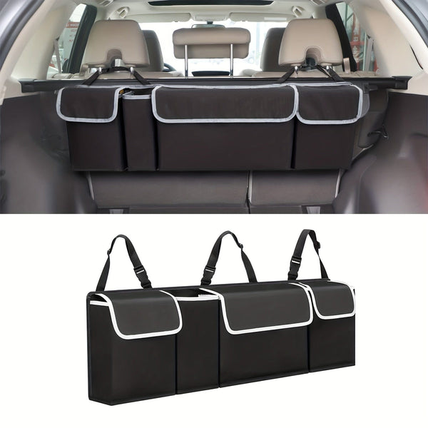 Planet Gates Black Car Trunk Organizer And Storage Bag, Rear Seat Hanging Organizer For SUV, Truck, MPV, Waterproof, Foldable Storage Bag With 4 Pockets
