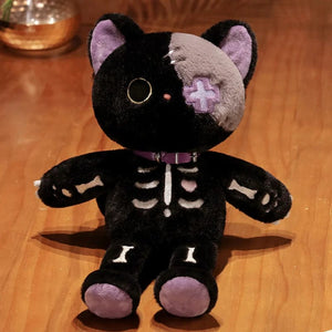 Planet Gates Black / CHINA / 39cm Kawaii Black Skeleton Cat Plush Toy Creative Stuffed Animal Fluffly Gothic Skull Kitten for Kids Halloween Gifts