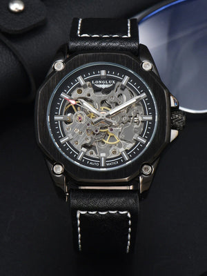 Planet Gates Black / CHINA Man watch automatic movement cool wholesale automatic watch luxury skeleton waterproof leather LONGLUX mechanical wrist watches